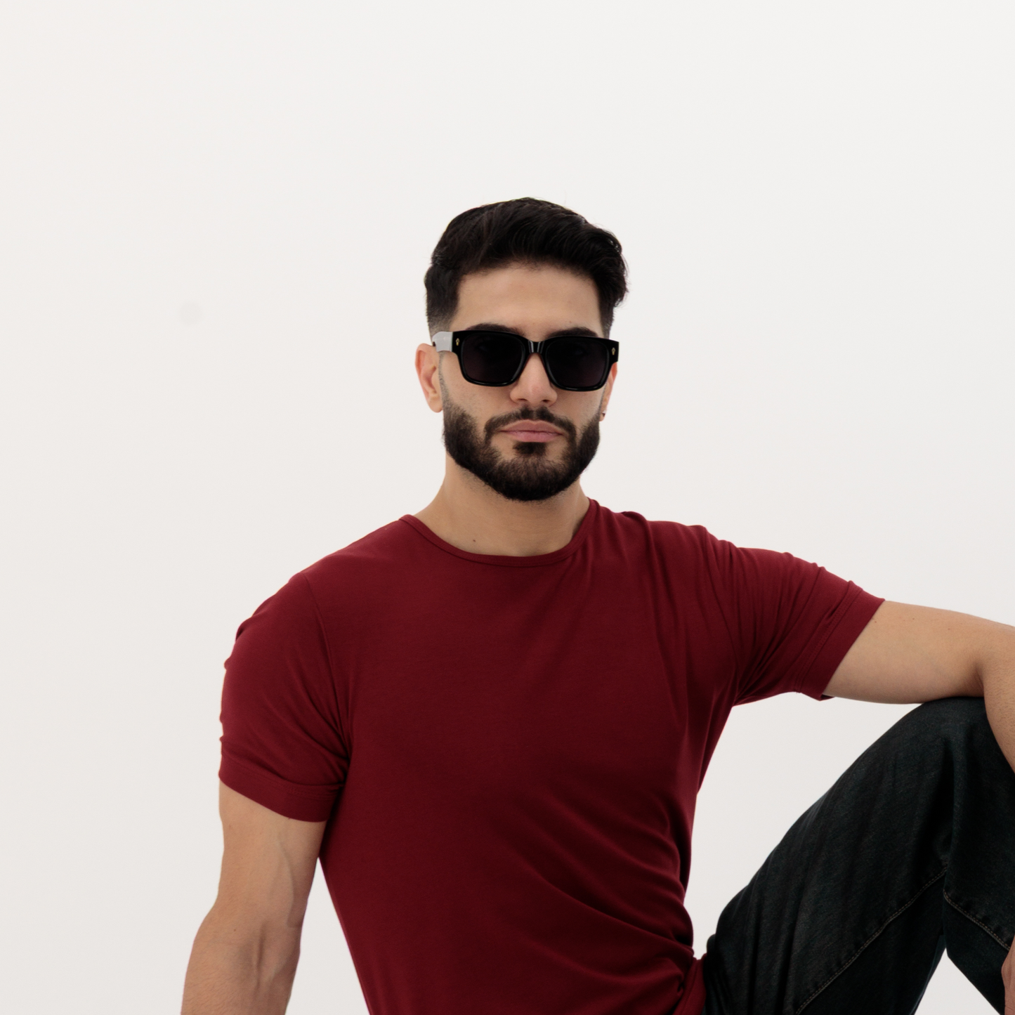 Dynasty Tees – Plain Men’s T-Shirts in Sandstone & Navy Blue