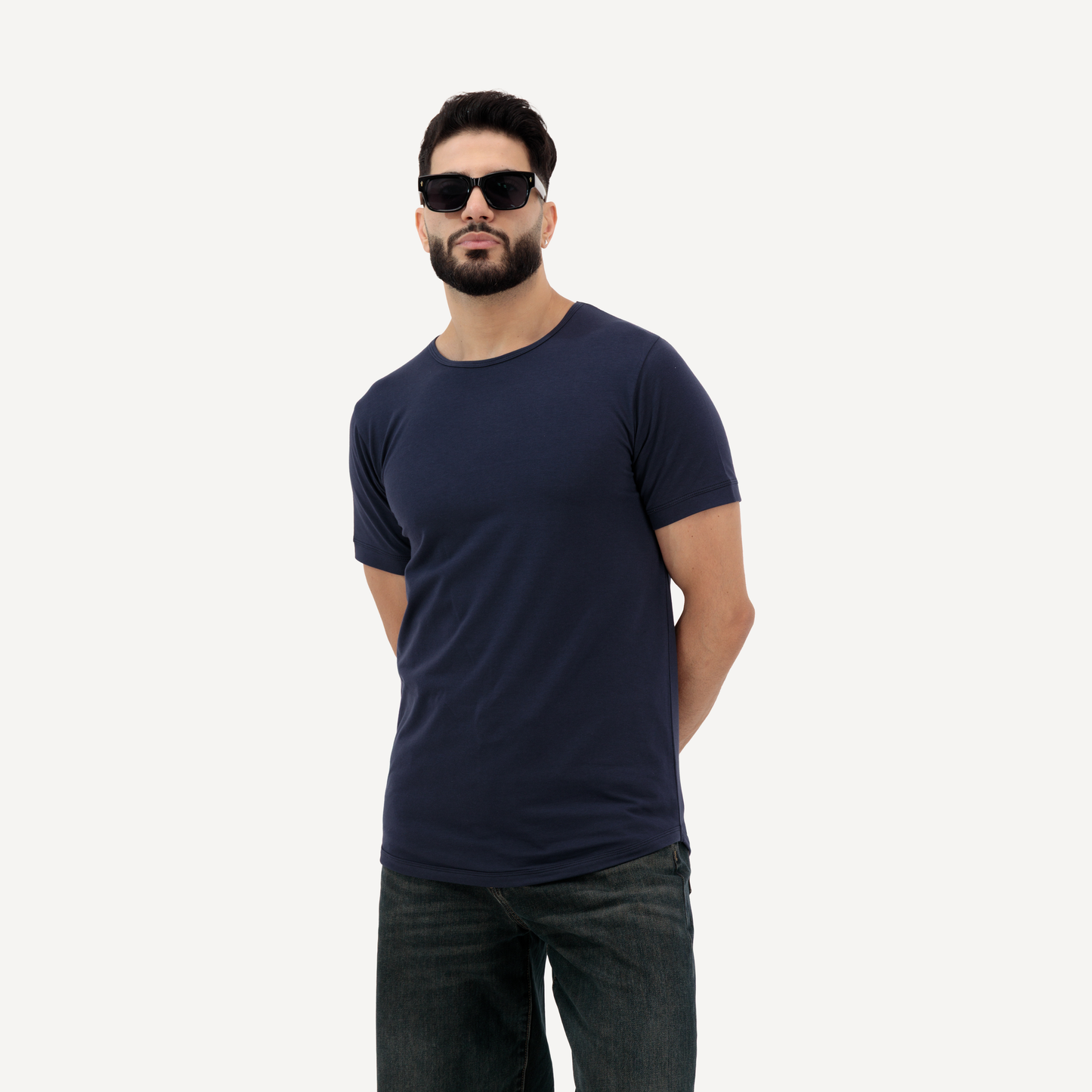 Dynasty Tees – Plain Men’s T-Shirts in Sandstone & Navy Blue