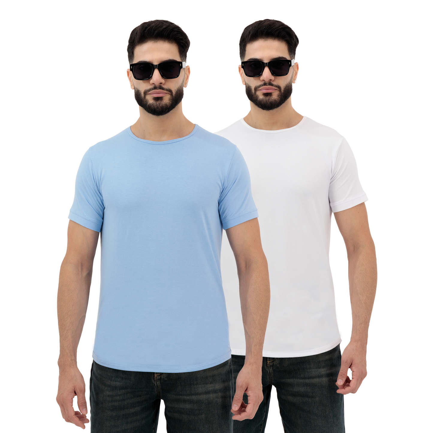 Men’s 2-Pack Plain Cotton Crew Neck T-Shirts – White & Mist