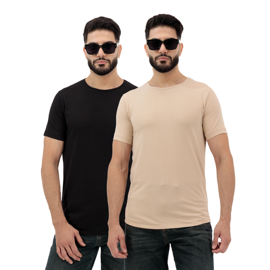 Dynasty Collection Best Plain Cotton T Shirts for Men Sandstone and Black