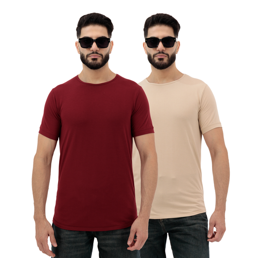 Dynasty Multi Color Plain Cotton T Shirts – Sandstone and Rosewood