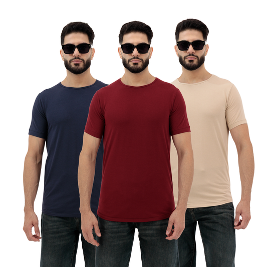 Dynasty Plain Cotton T Shirts for Men Sandstone Navy Rosewood
