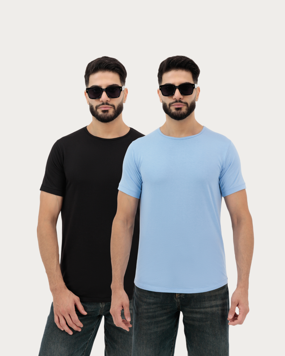 Plain T-Shirts for Men – Pack of 2 | Black & Mist