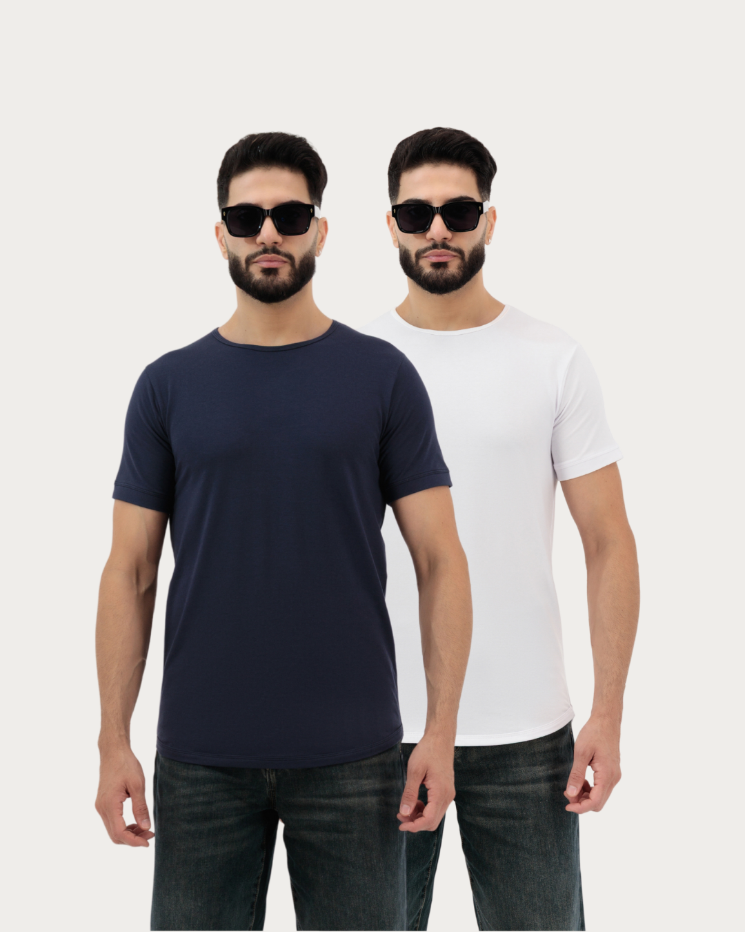 Plain Cotton T-Shirts for Men – Pack of 2 | Navy Blue & White