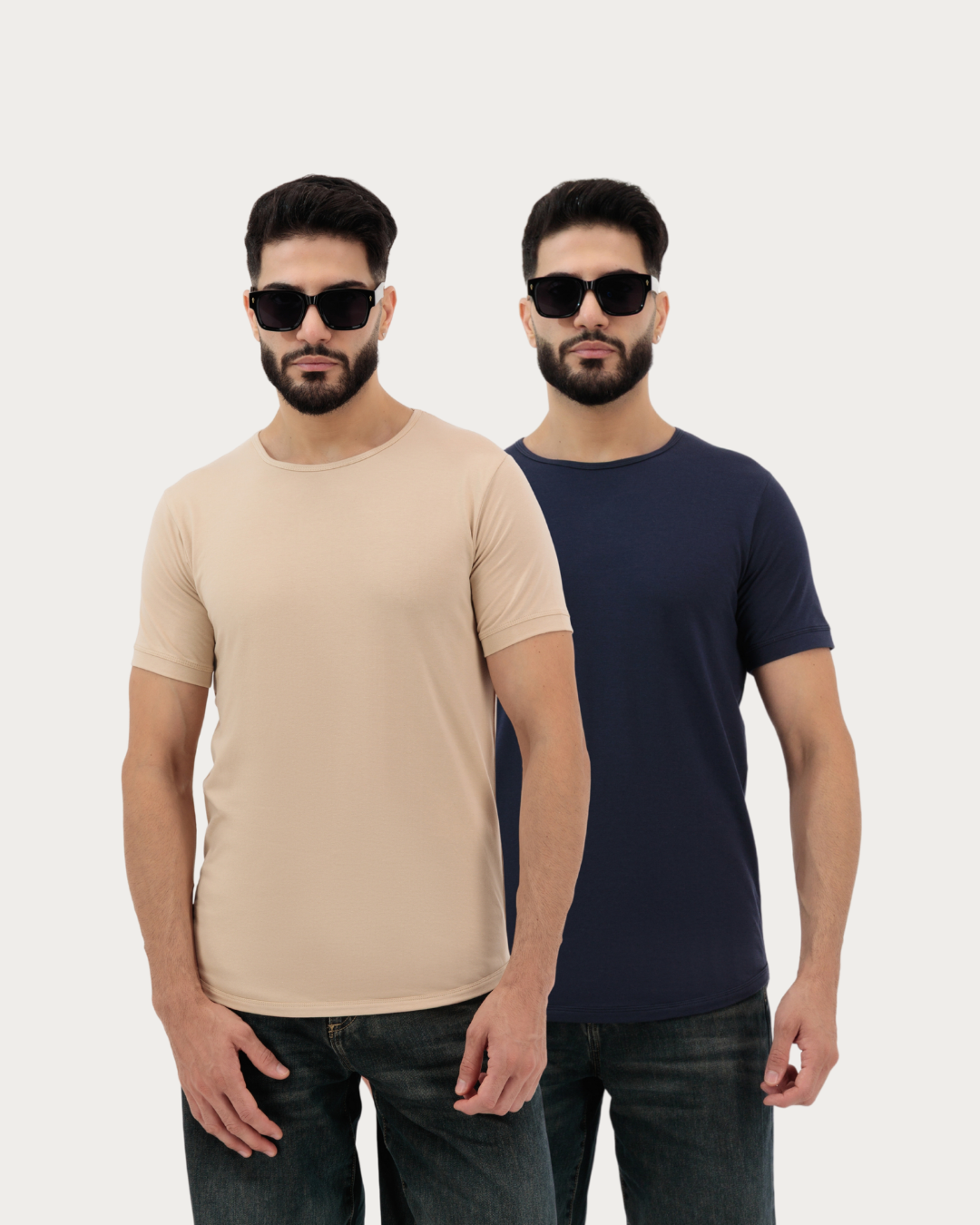 Plain Cotton T-Shirts for Men – Pack of 2 | Navy Blue & Sandstone