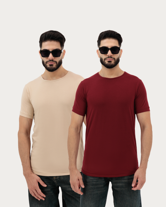 Dynasty Multi Color Plain Cotton T Shirts – Sandstone and Rosewood