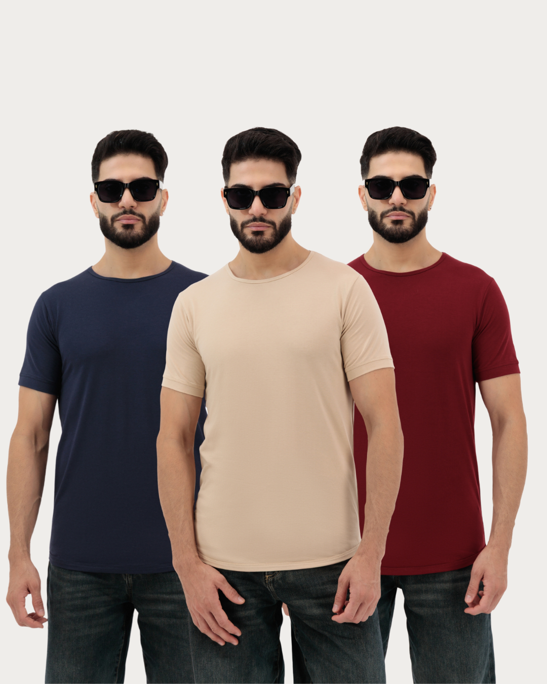 Dynasty Plain Cotton T Shirts for Men Sandstone Navy Rosewood