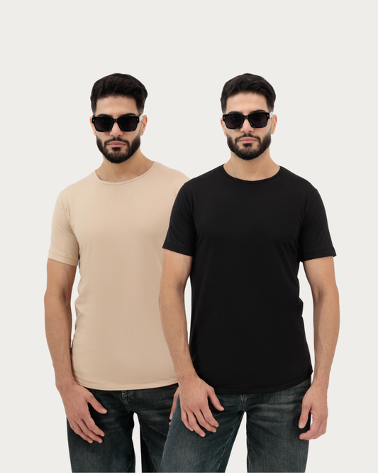 Dynasty Collection Best Plain Cotton T Shirts for Men Sandstone and Black