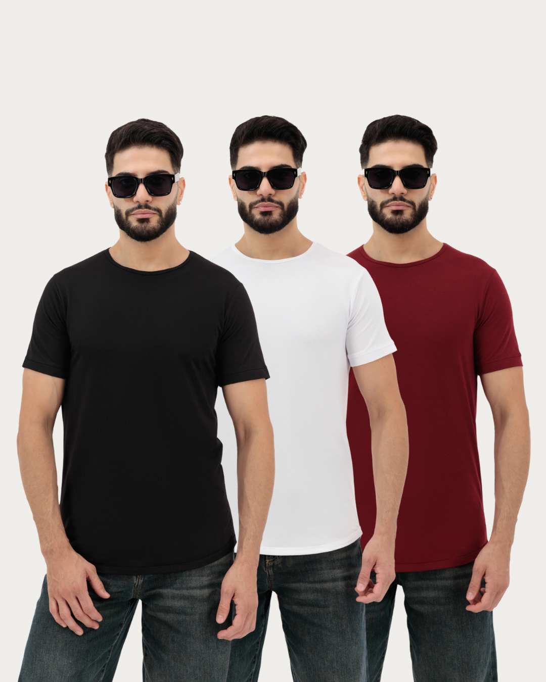 Dynasty Tees – Plain T-Shirt for Men in White, Navy & Rosewood