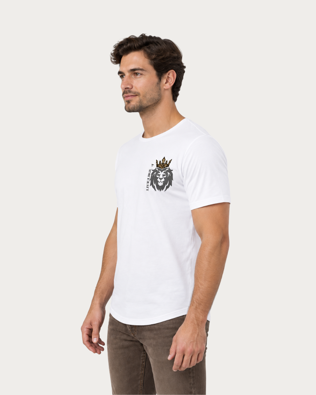 VaslHub Live Like A Lion White Graphic Tee for Men side view