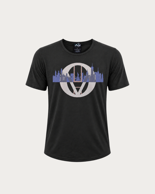 VaslHub VHO New York black graphic tee for men, front product view