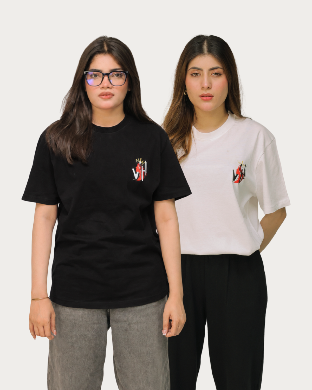 VaslHub Your Highness women's graphic T-shirts in black and white, 2 pack, front view